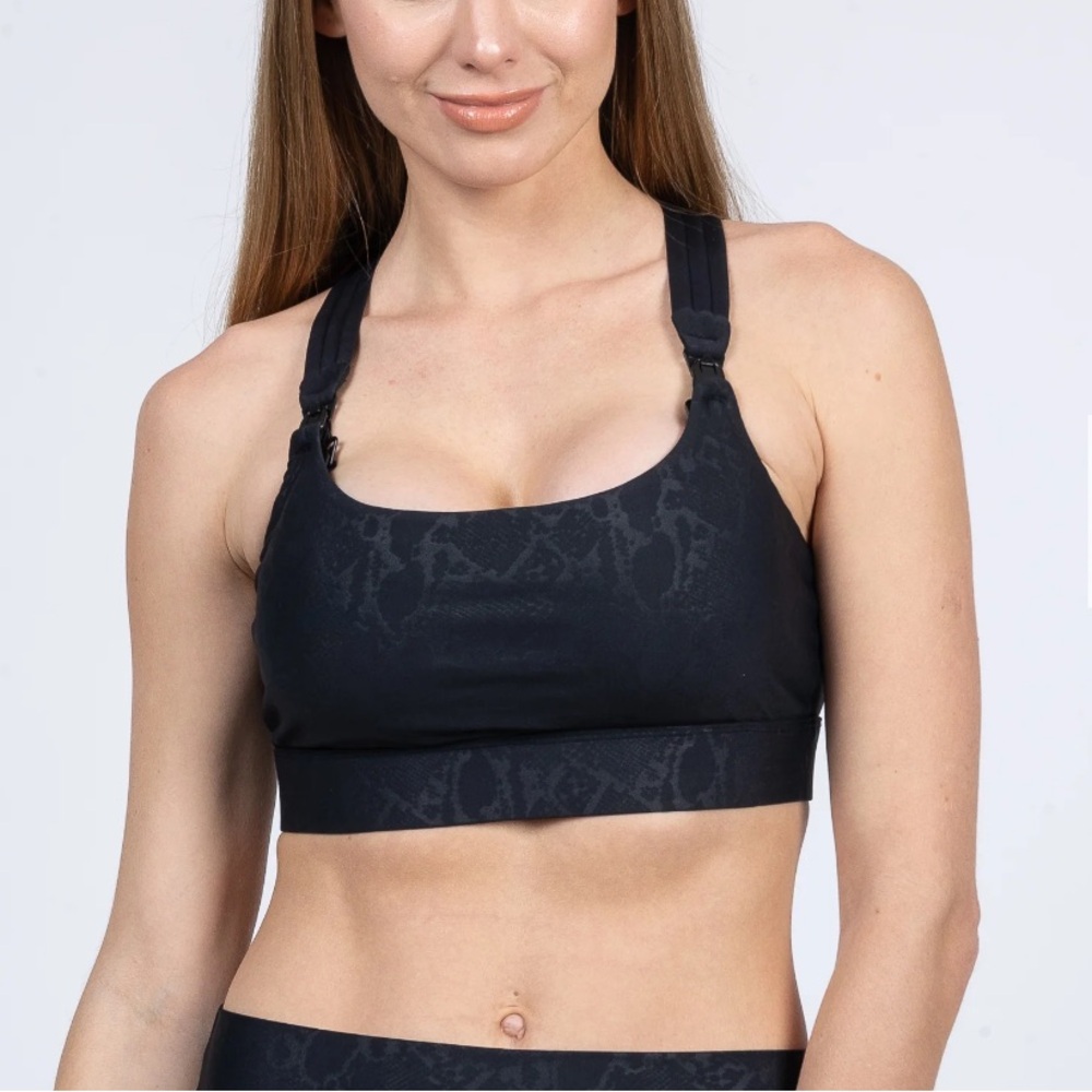 Sweat and Milk Black Chloé 4 Nursing, Pumping Sports Bra Metallic Snake Noir M